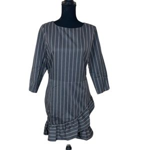 NWT English Factory Pinstripe Asymmetrical Ruffle Hem Mini Dress